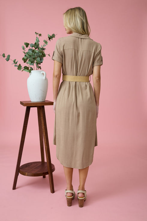 BUTTON BELTED DRESS